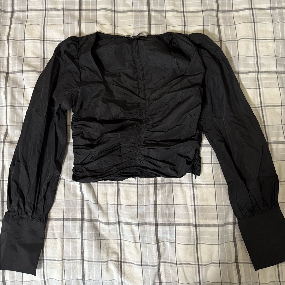 Zara Black Long Sleeve Ruched Top